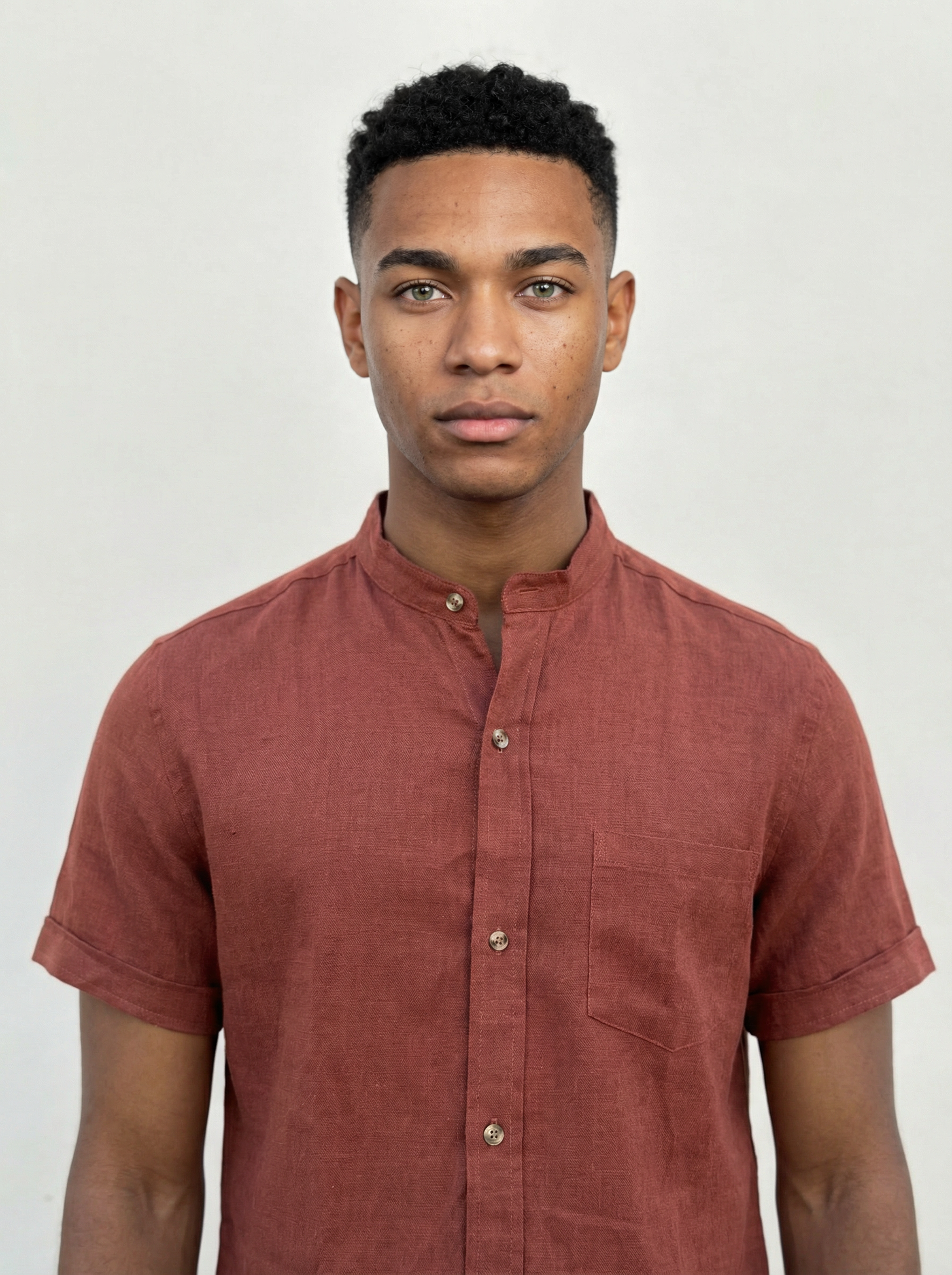 Camisa Manga Corta  Lino - Terracota  Premium