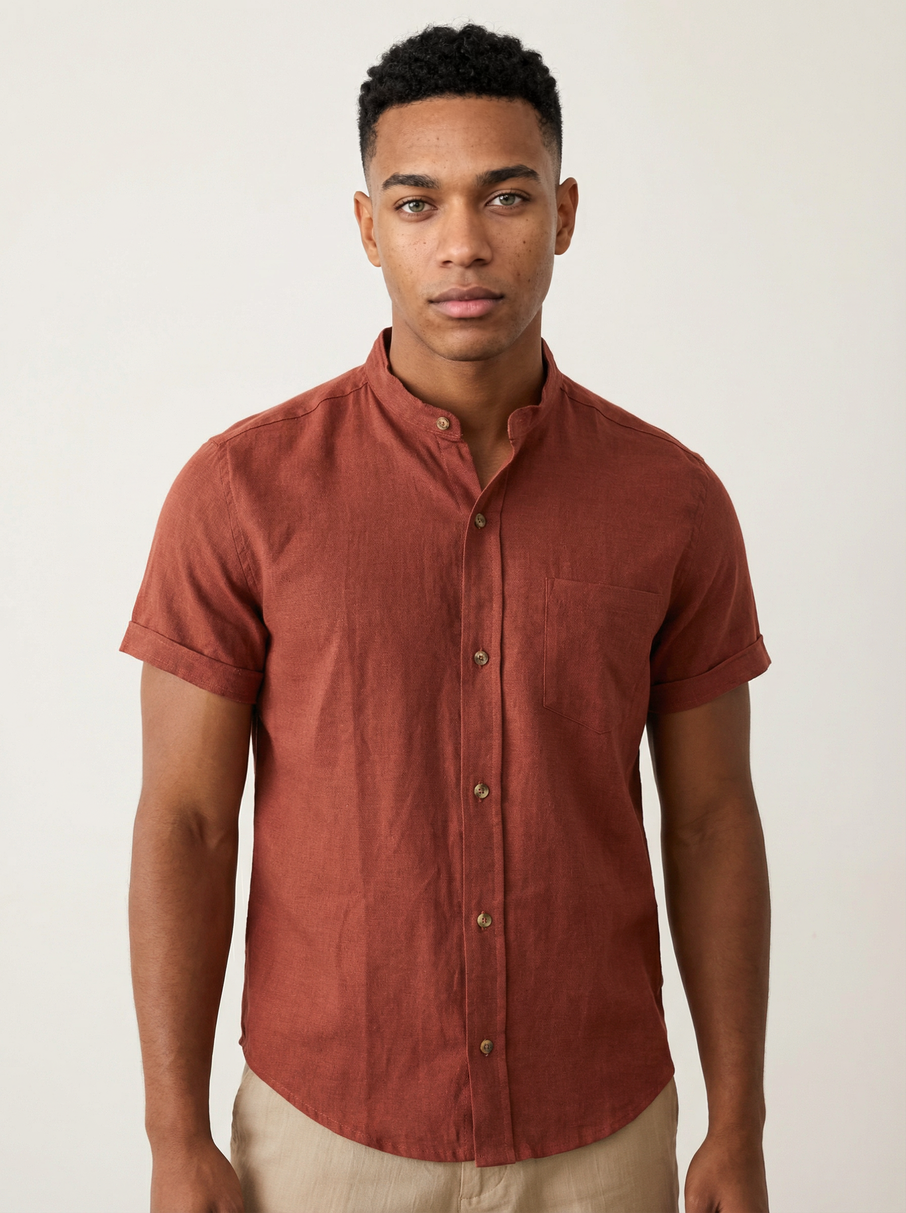 Camisa Manga Corta  Lino - Terracota  Premium