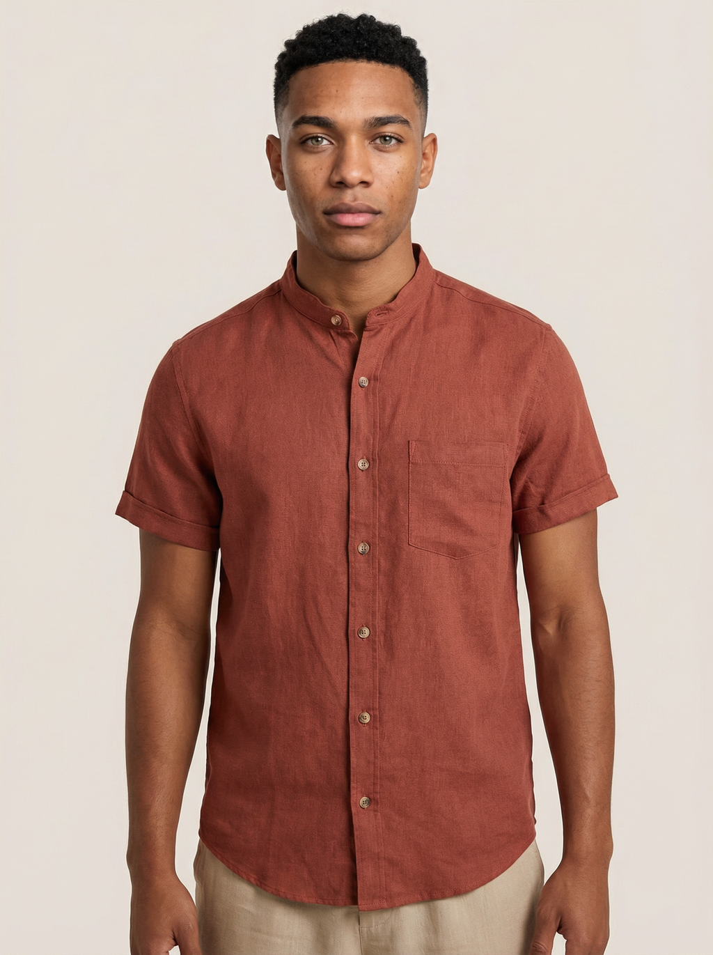 Camisa Manga Corta  Lino - Terracota  Premium