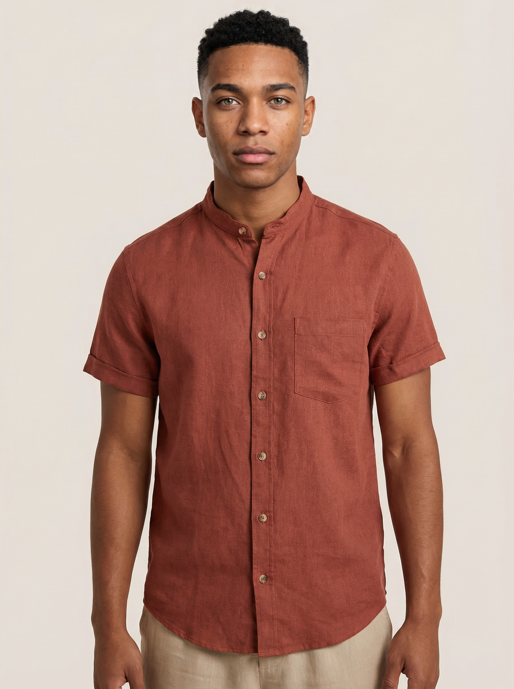 Camisa Manga Corta  Lino - Terracota  Premium