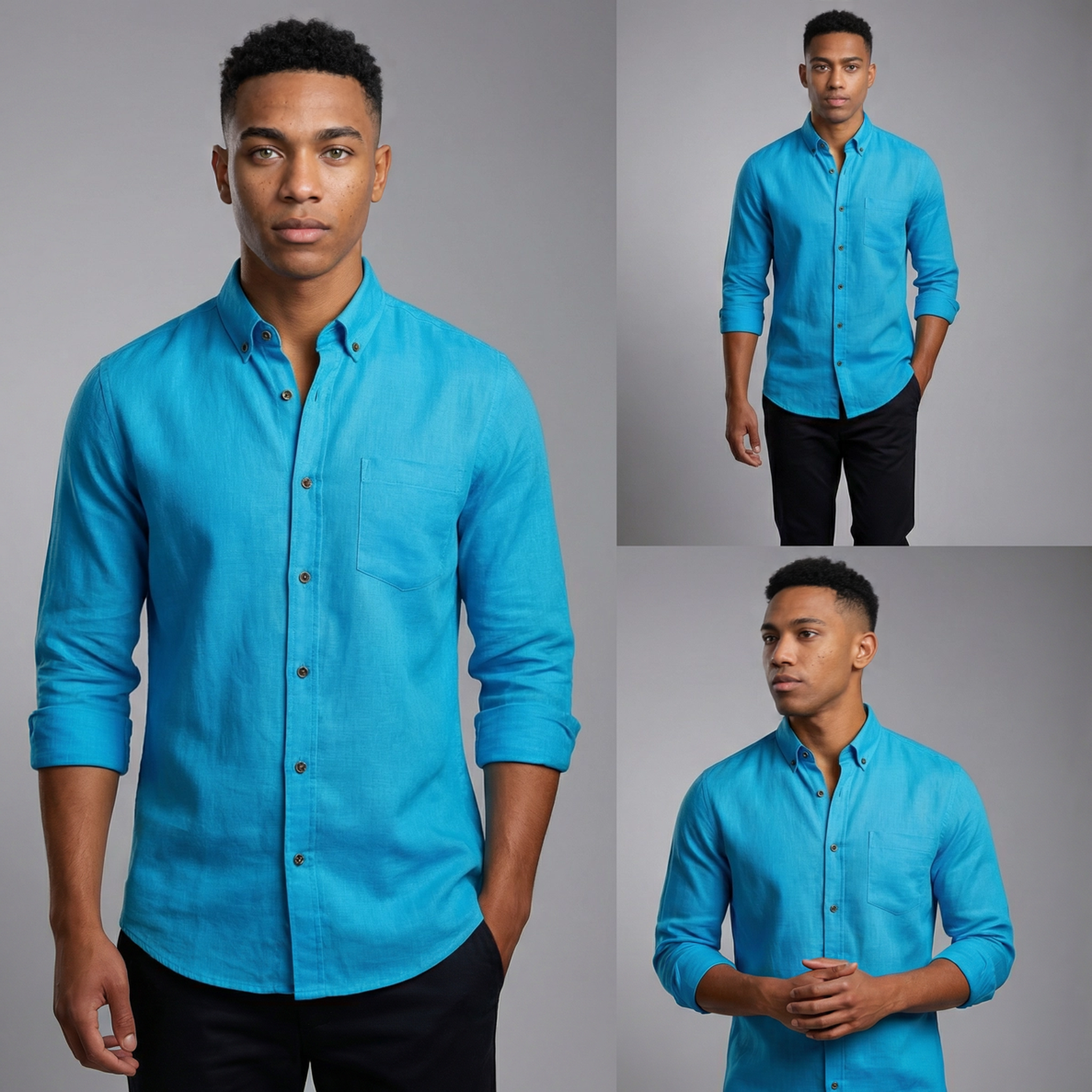 Camisa Manga Larga en Lino Turquesa - Frescura Vibrante Premium