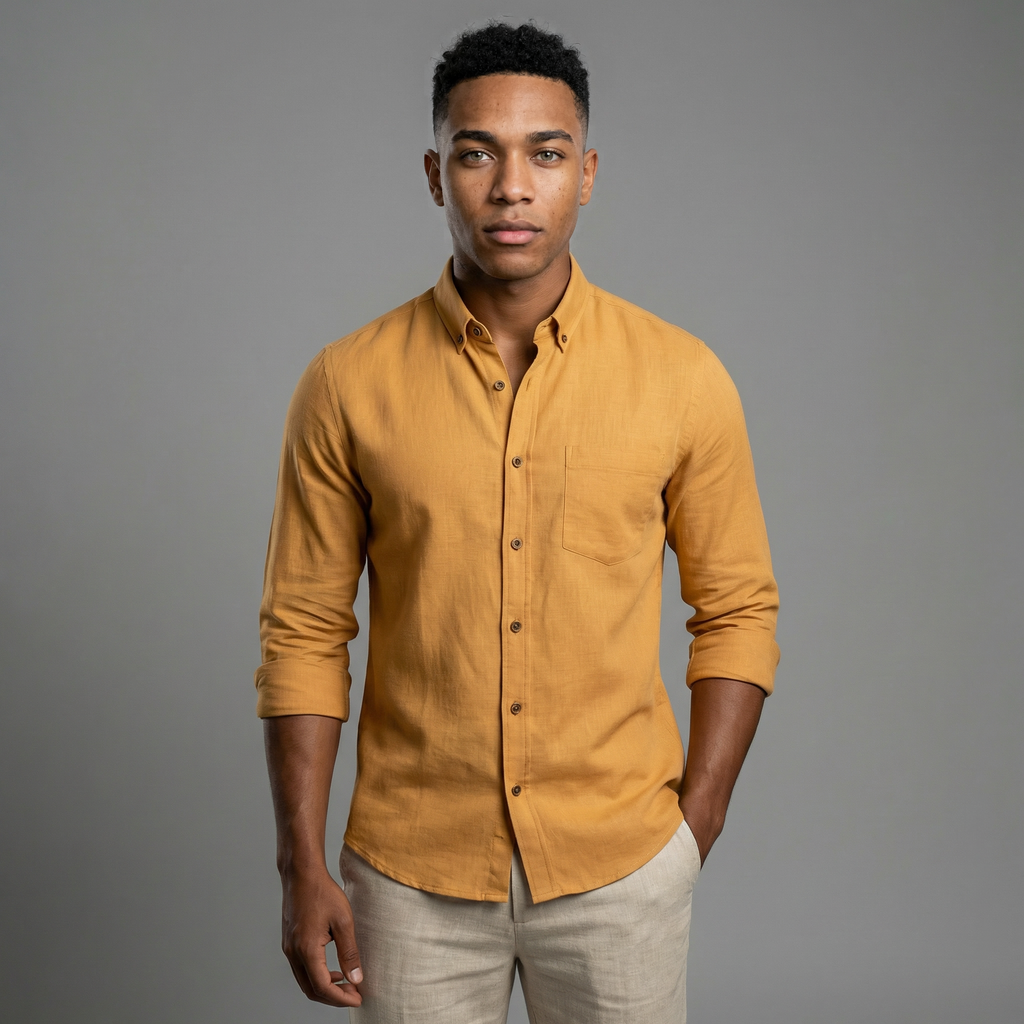 Camisa Lino Manga Larga Slim Fit Hombre | Frescura Natural Premium