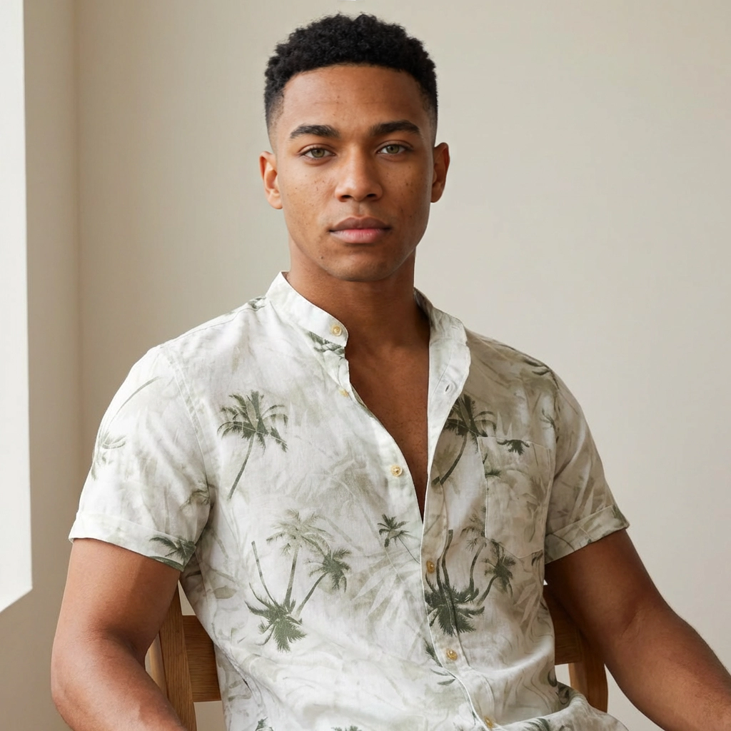 Camisa Lino - Beige Acuarela de Palmas