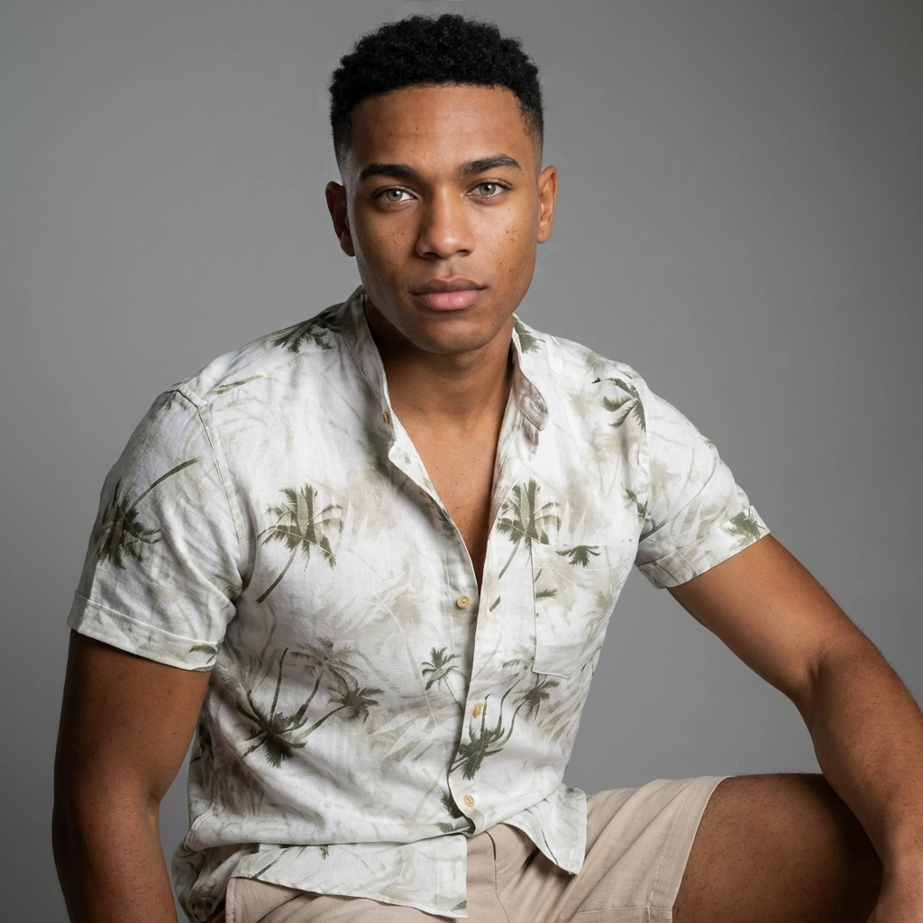 Camisa Lino - Beige Acuarela de Palmas