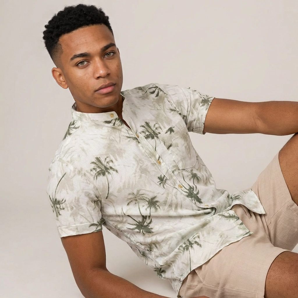 Camisa Lino - Beige Acuarela de Palmas