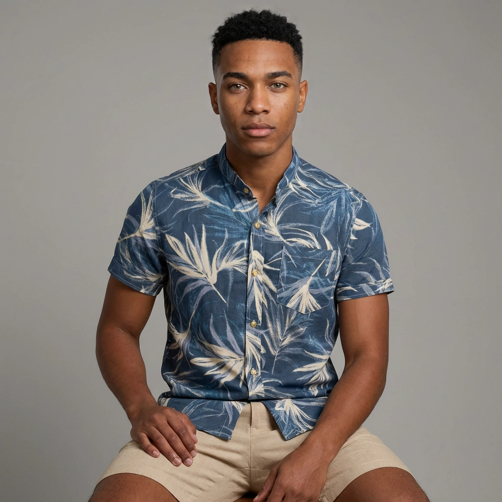 Camisa Lino - Azul Trazos de Palma
