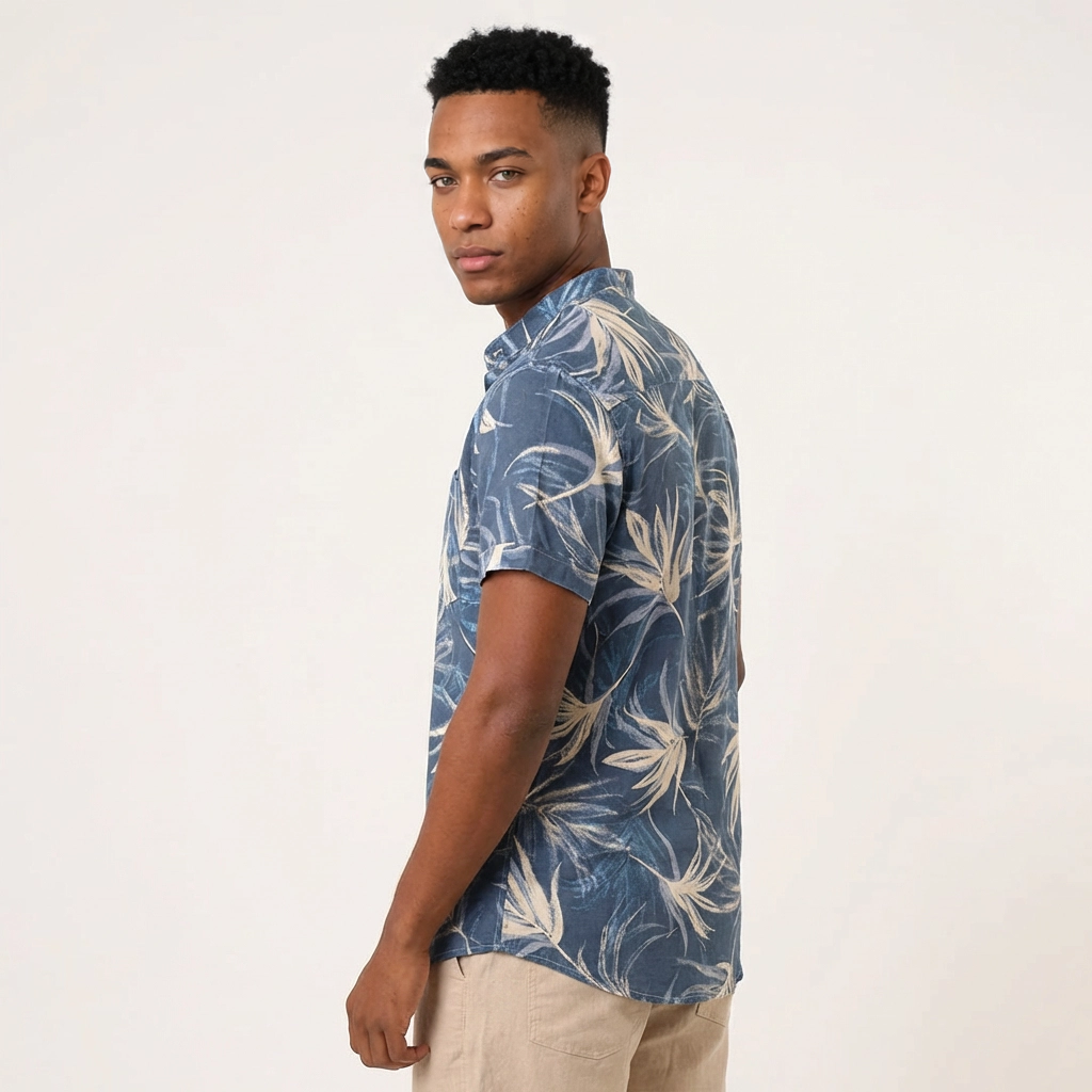 Camisa Lino - Azul Trazos de Palma