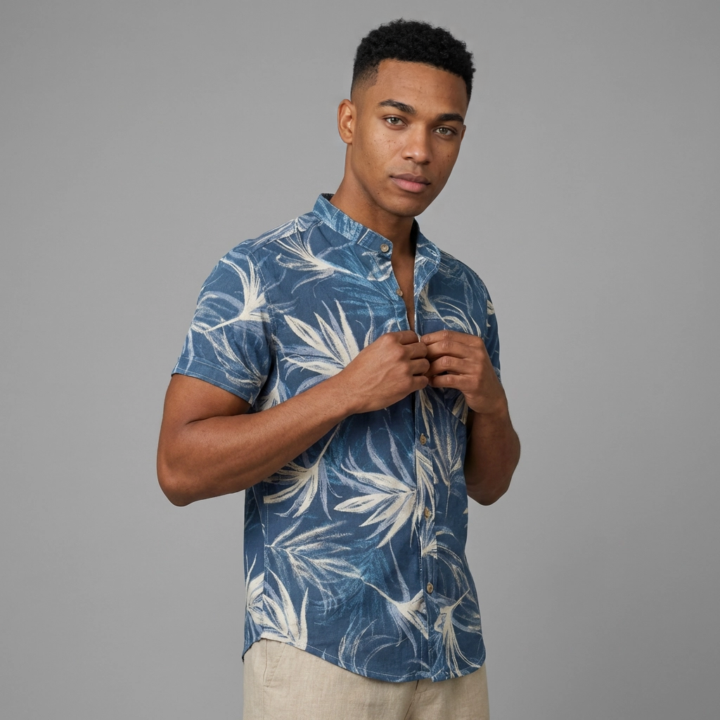 Camisa Lino - Azul Trazos de Palma