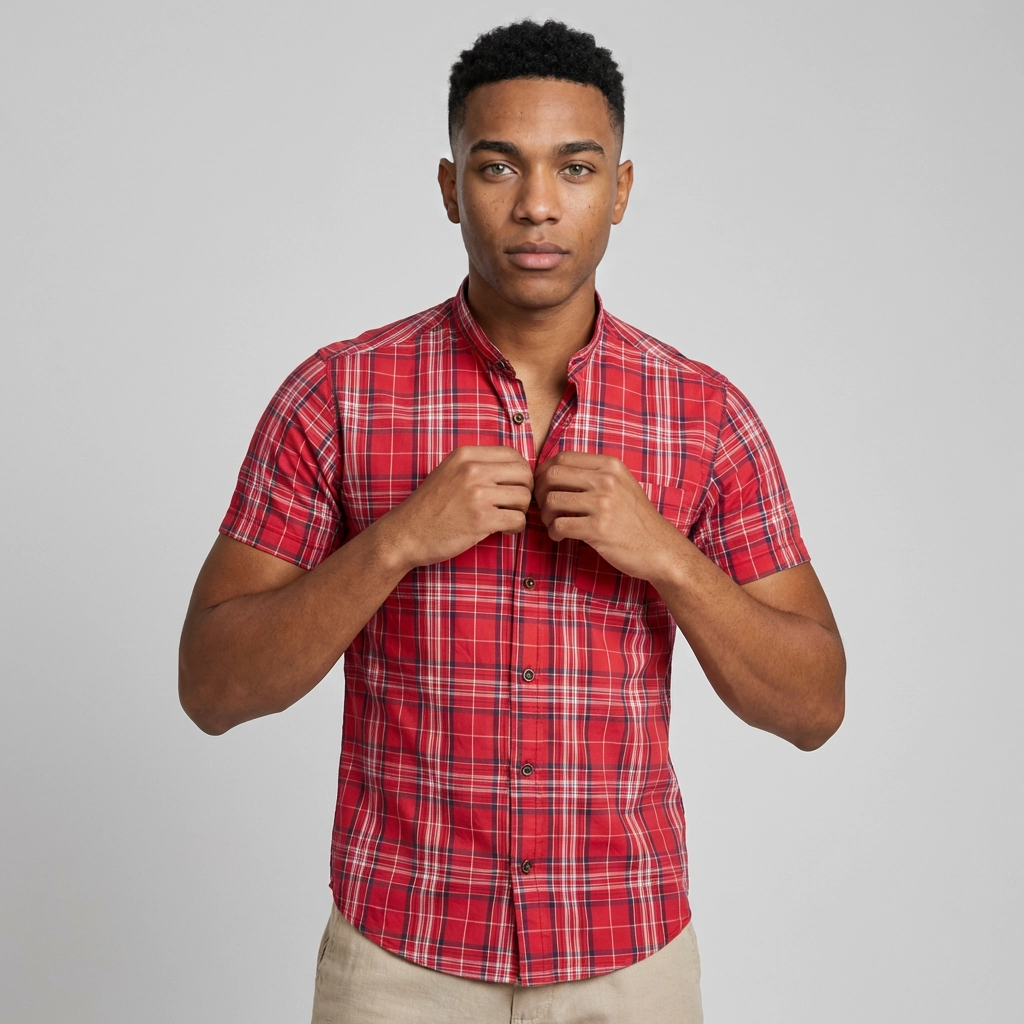 Camisa Popelina - Cuadros Roja Blanco Azul