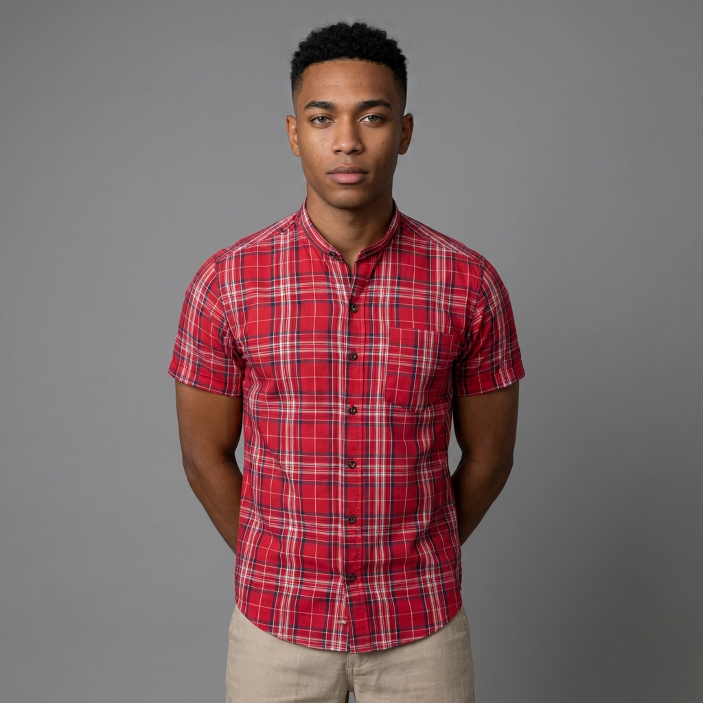 Camisa Popelina - Cuadros Roja Blanco Azul