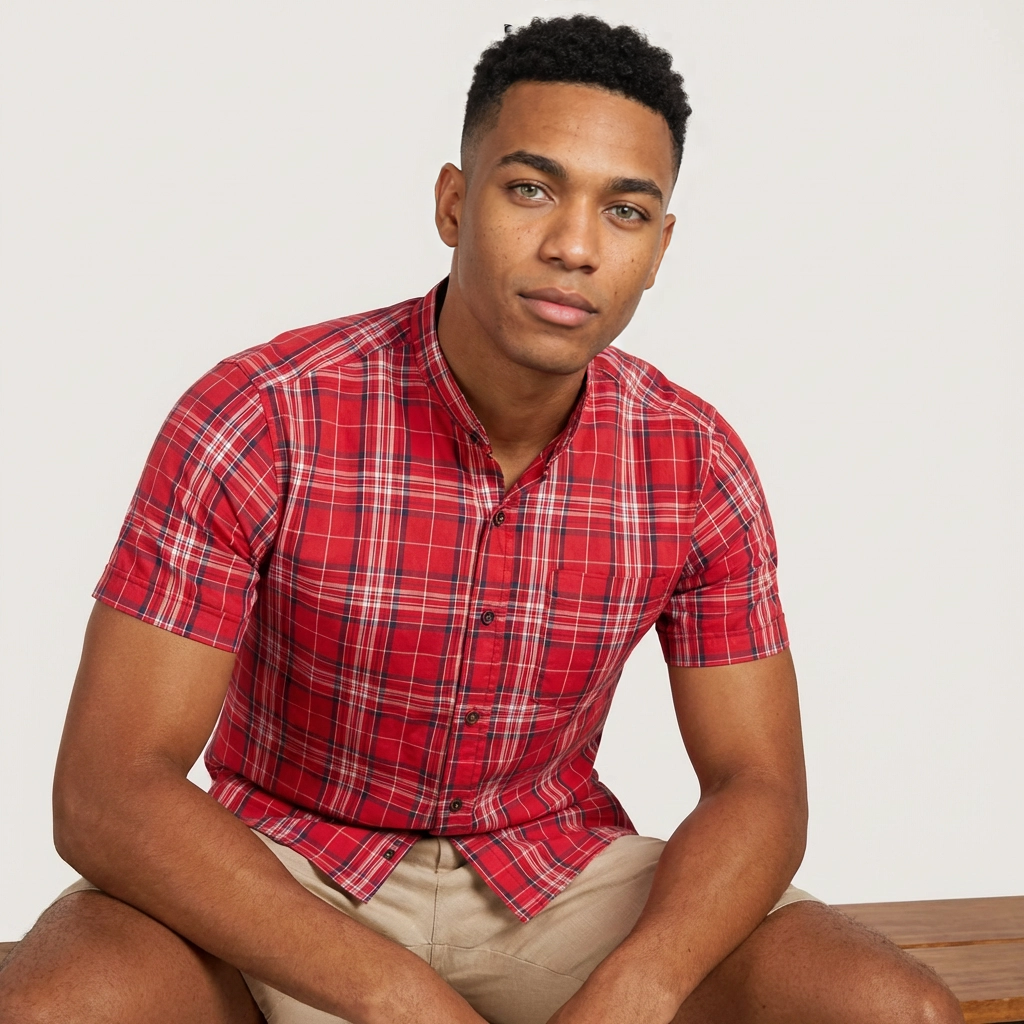 Camisa Popelina - Cuadros Roja Blanco Azul