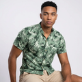 Camisa Lino - Verde Selva Hojas Tropicales
