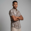 Camisa Lino - Hojas Abstractas Blancas