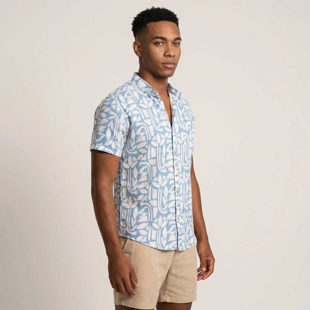 Camisa Lino  - Abstracto Azul