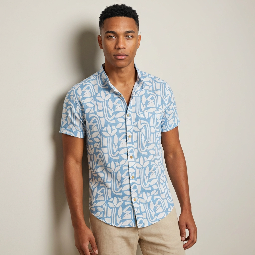 Camisa Lino  - Abstracto Azul