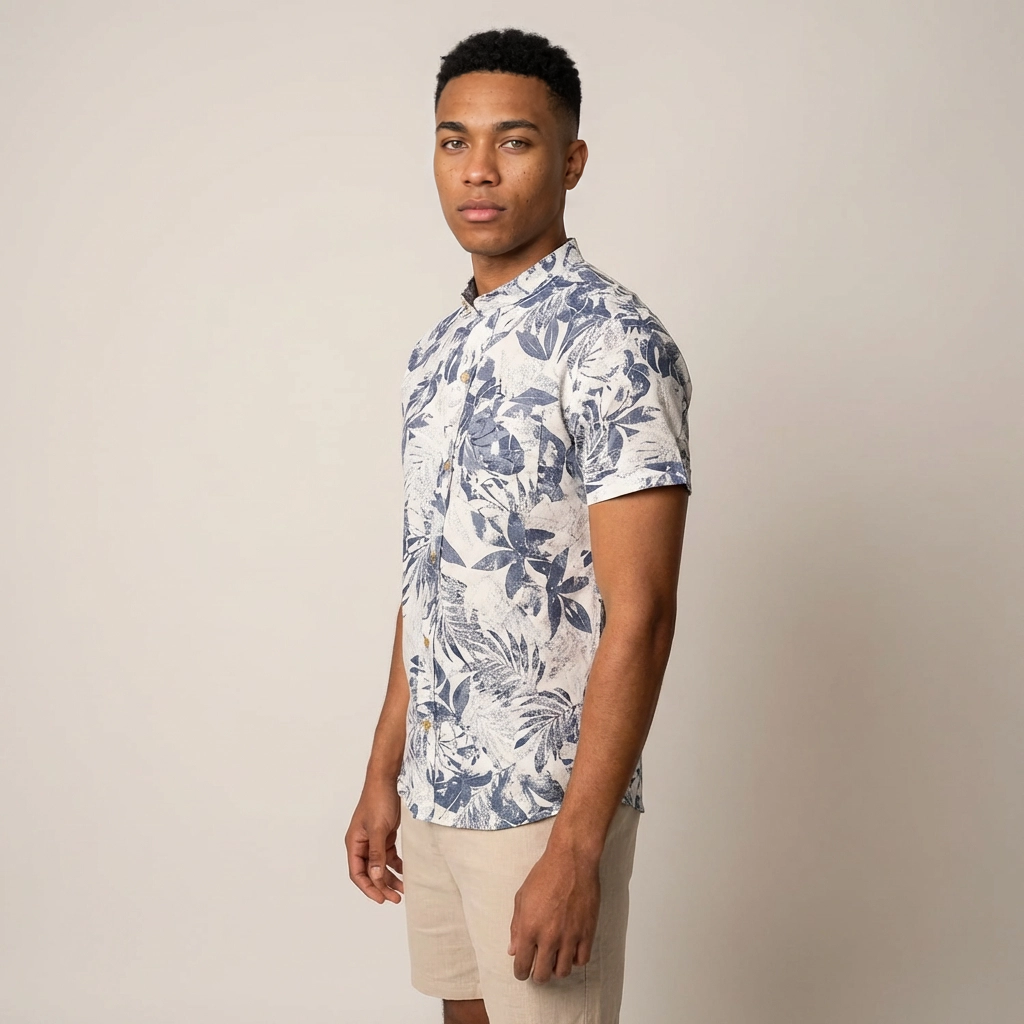Camisa LINO -Palmera Azure