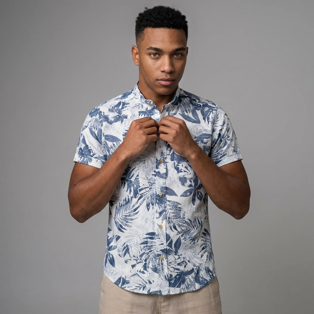 Camisa LINO -Palmera Azure