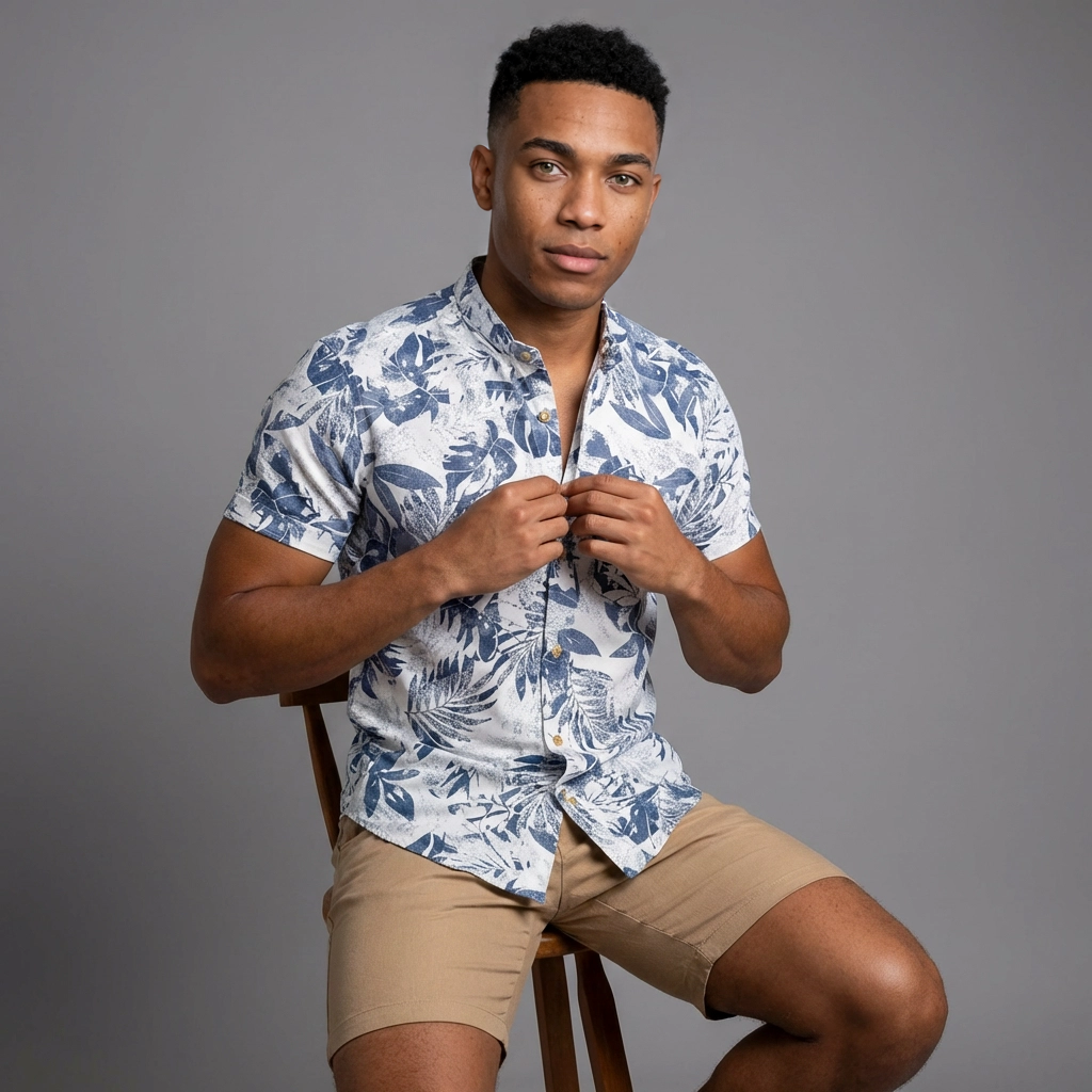 Camisa LINO -Palmera Azure