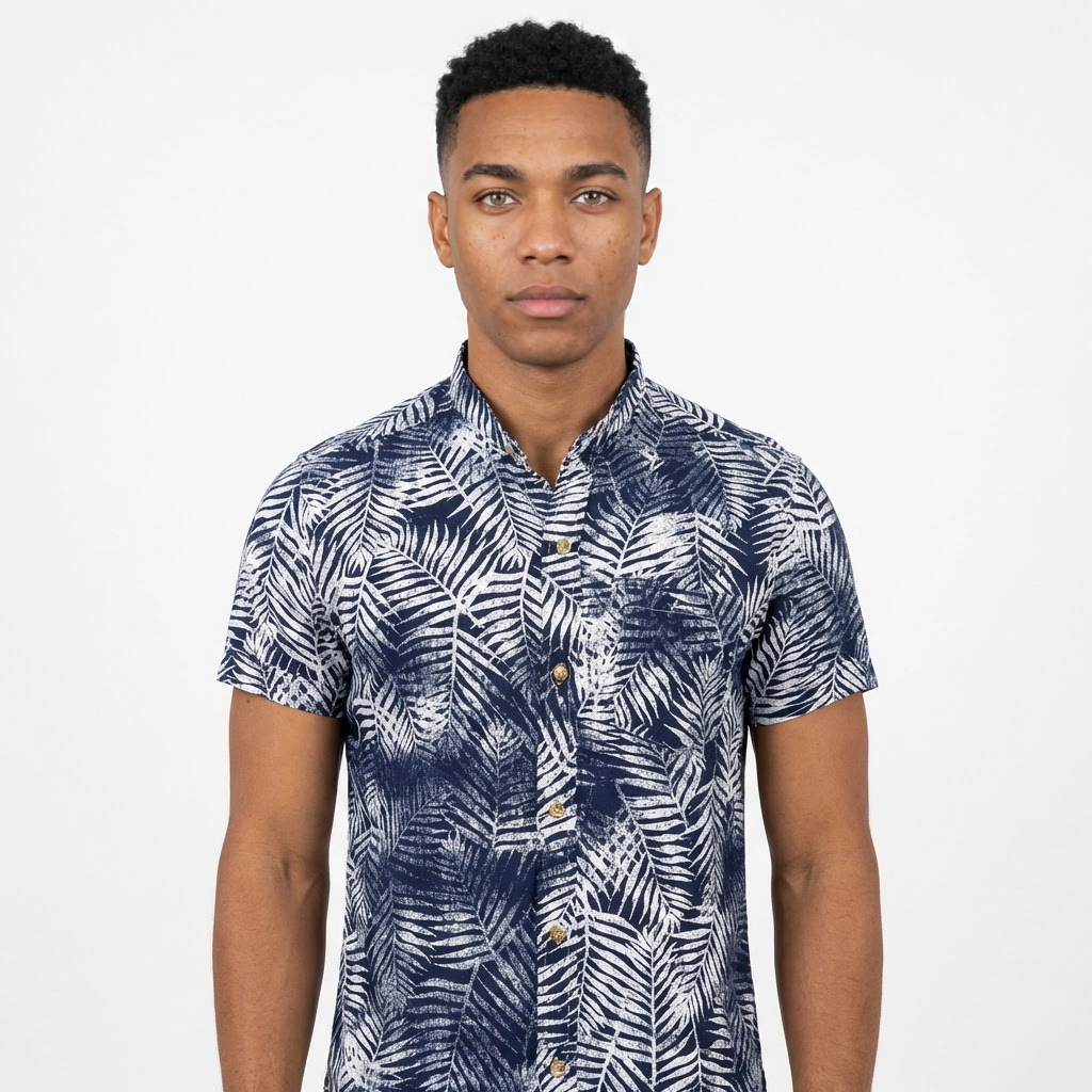 Camisa Lino - Azul Marino Tropical