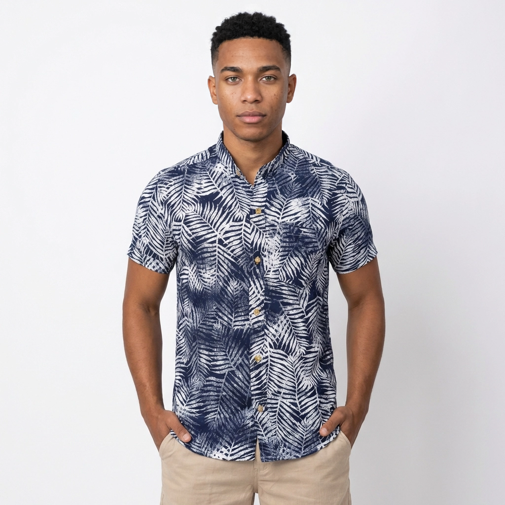 Camisa Lino - Azul Marino Tropical