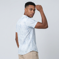 Camisa Lino Blanca Palmeras Azul Cielo - Manga Corta Verano