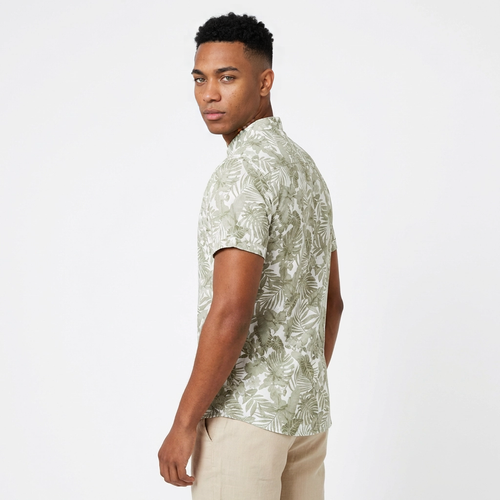 Camisa Chalís Beige Camuflaje Tropical - Manga Corta Fluida Premium
