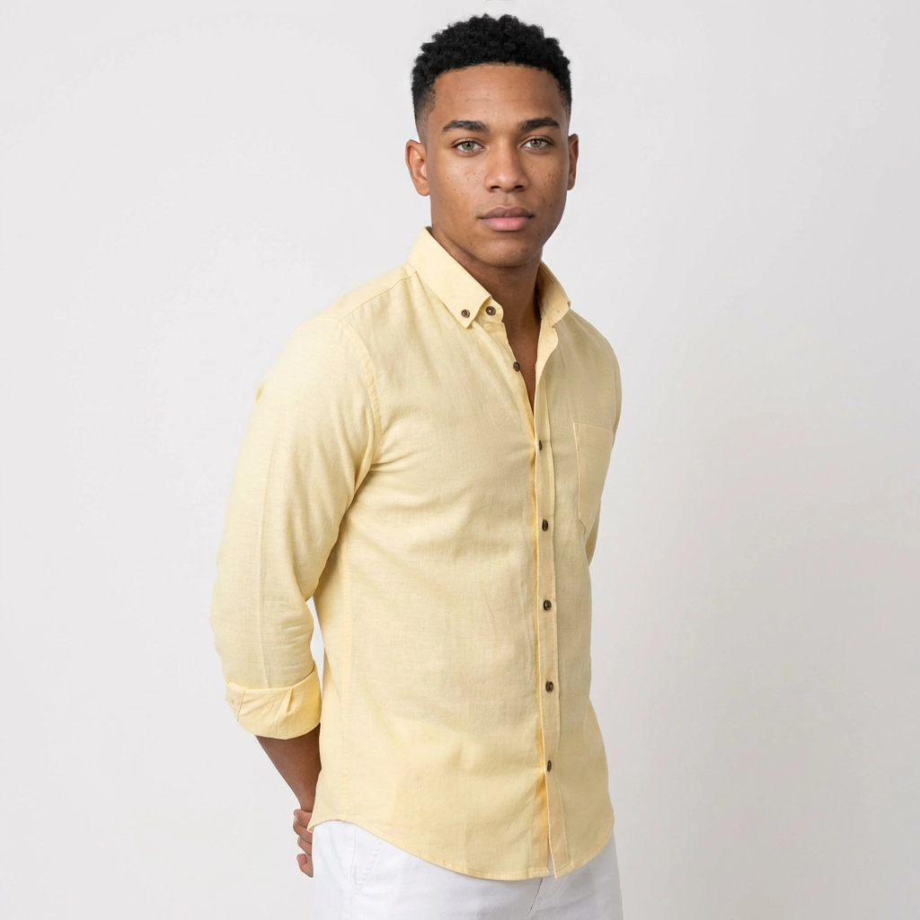 Camisa Manga Larga en Lino Amarillo  - marsella