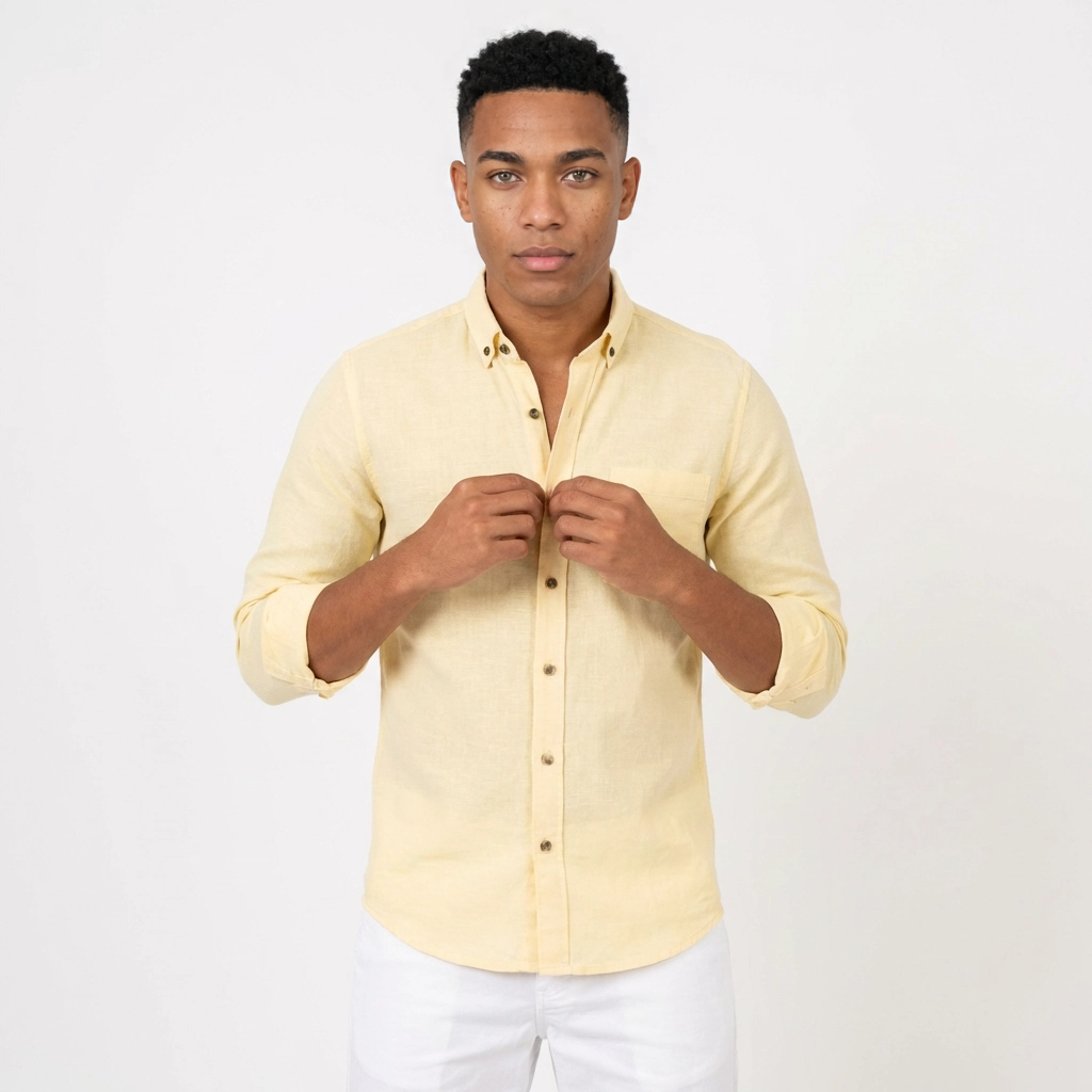 Camisa Manga Larga en Lino Amarillo  - marsella