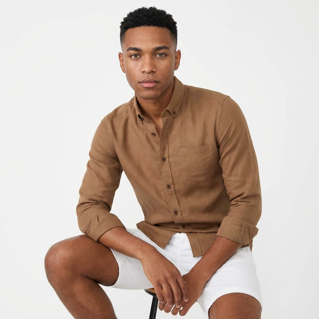 Camisa Manga Larga en Lino Café - terra forte