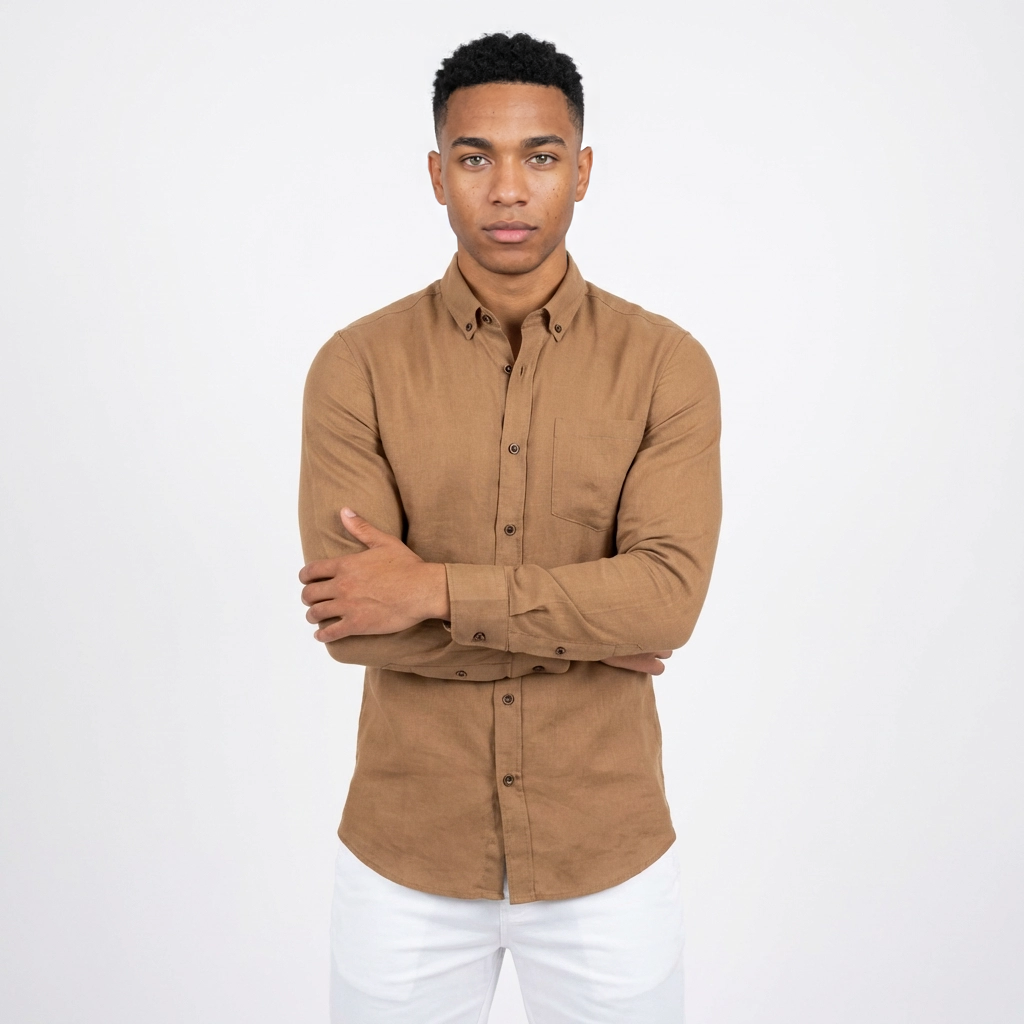 Camisa Manga Larga en Lino Café - terra forte