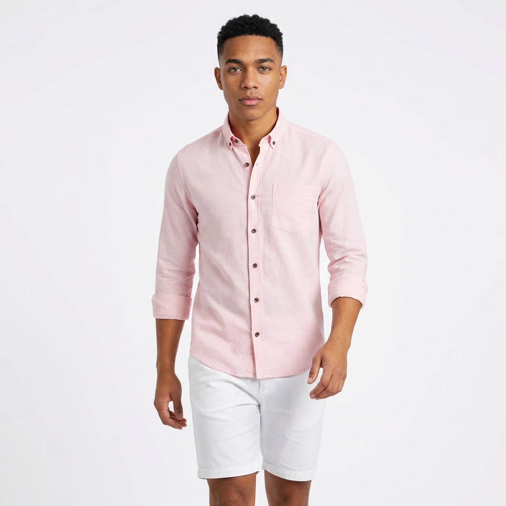 Camisa Manga Larga en Lino Rosa - verona