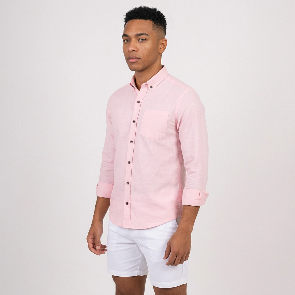 Camisa Manga Larga en Lino Rosa - verona