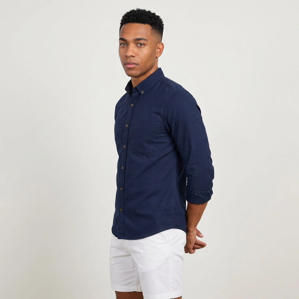 Camisa Manga Larga en Lino Azul Oscuro - Elegancia Profesional Premium