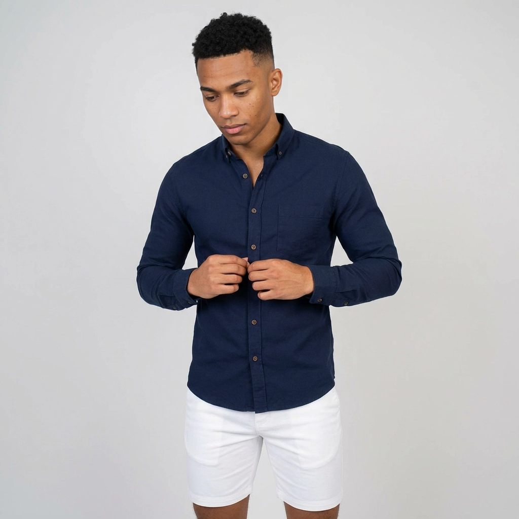 Camisa Manga Larga en Lino Azul Oscuro - Elegancia Profesional Premium