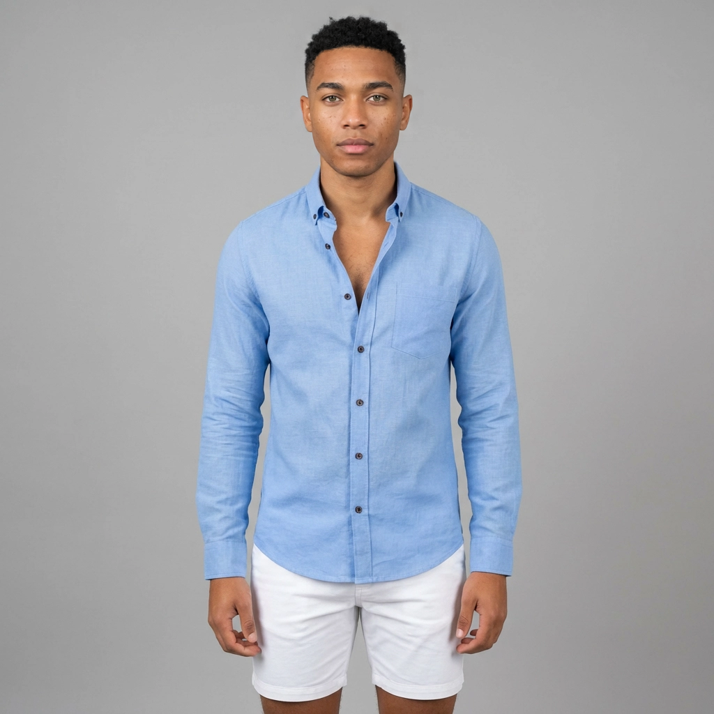 Camisa Manga Larga en Lino Azul Claro - Frescura Clásica Premium