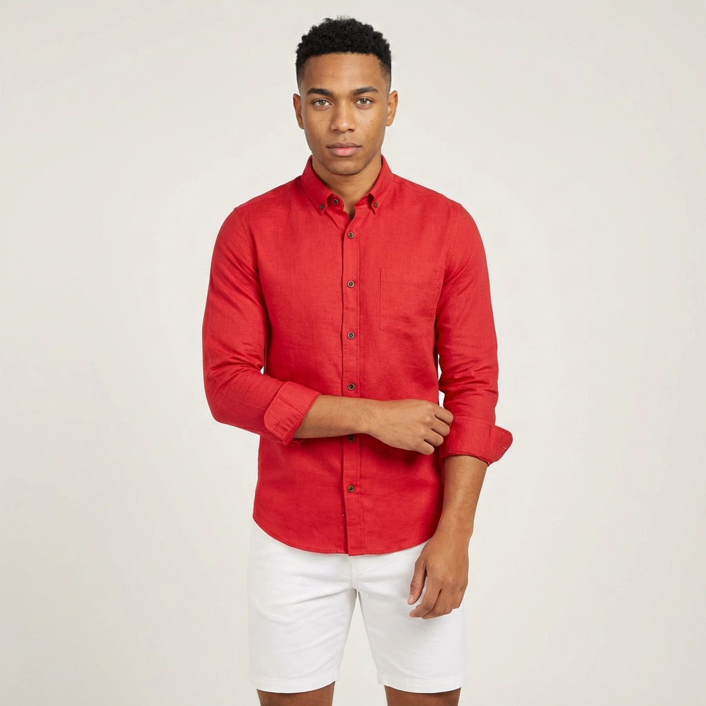 Camisa Manga Larga en Lino Rojo - Personalidad Audaz Premium