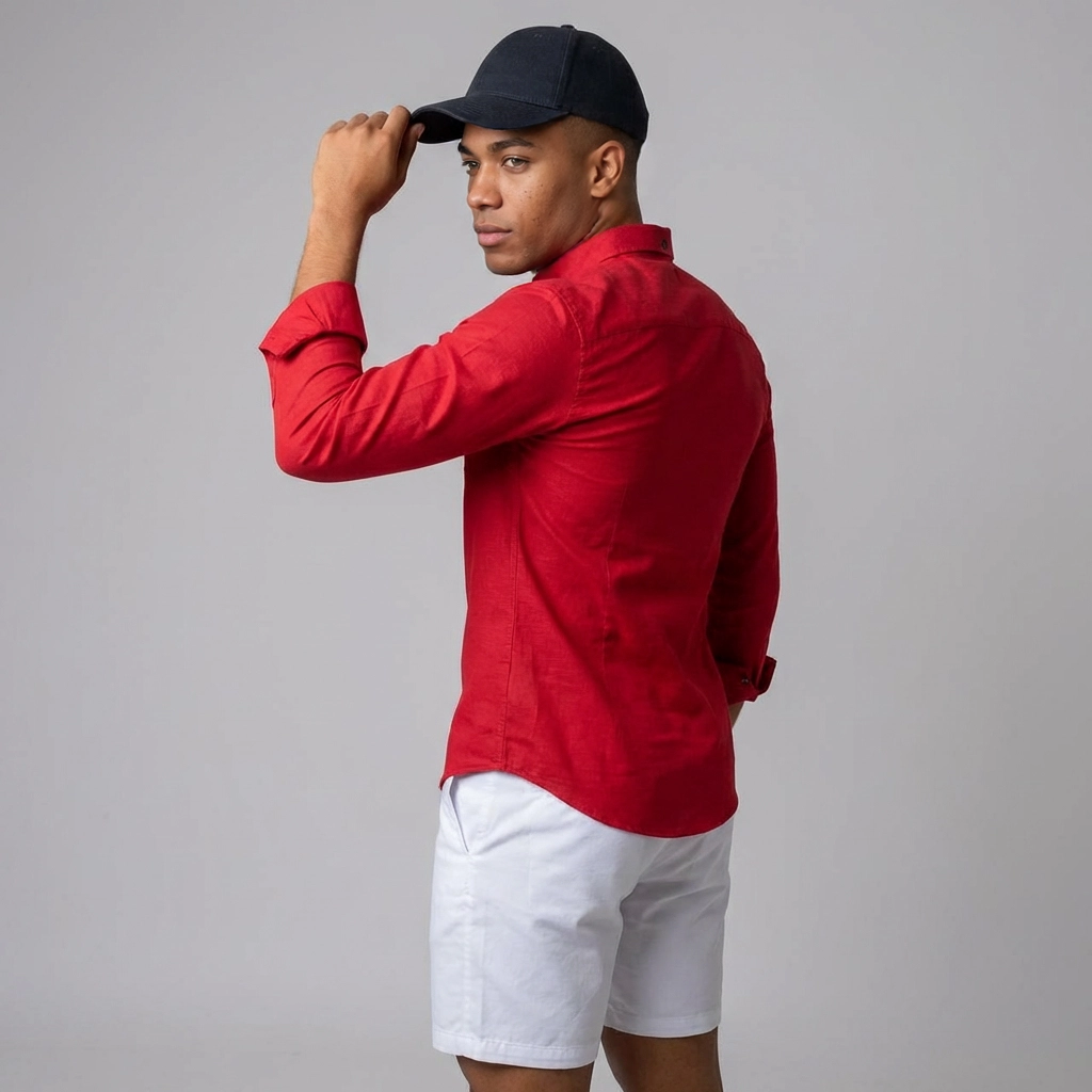 Camisa Manga Larga en Lino Rojo - Personalidad Audaz Premium