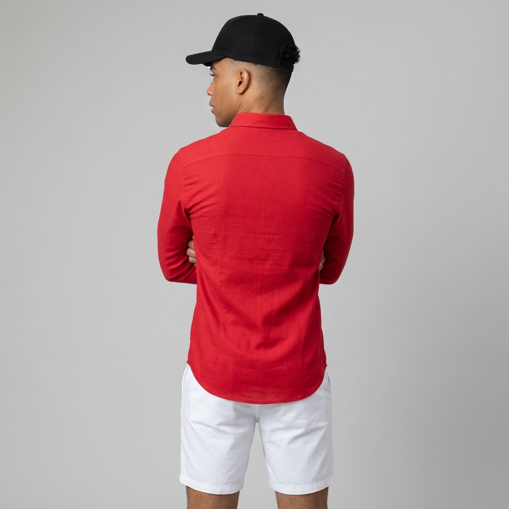 Camisa Manga Larga en Lino Rojo - Personalidad Audaz Premium