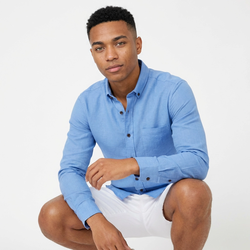 Camisa Manga Larga en Lino Azul Claro - Frescura Clásica Premium